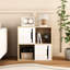 Rangement vertical moderne avec portes coulissantes doubles, tablettes ouvertes et fermées à 2 niveaux, style scandinave pour les petites chambres à coucher