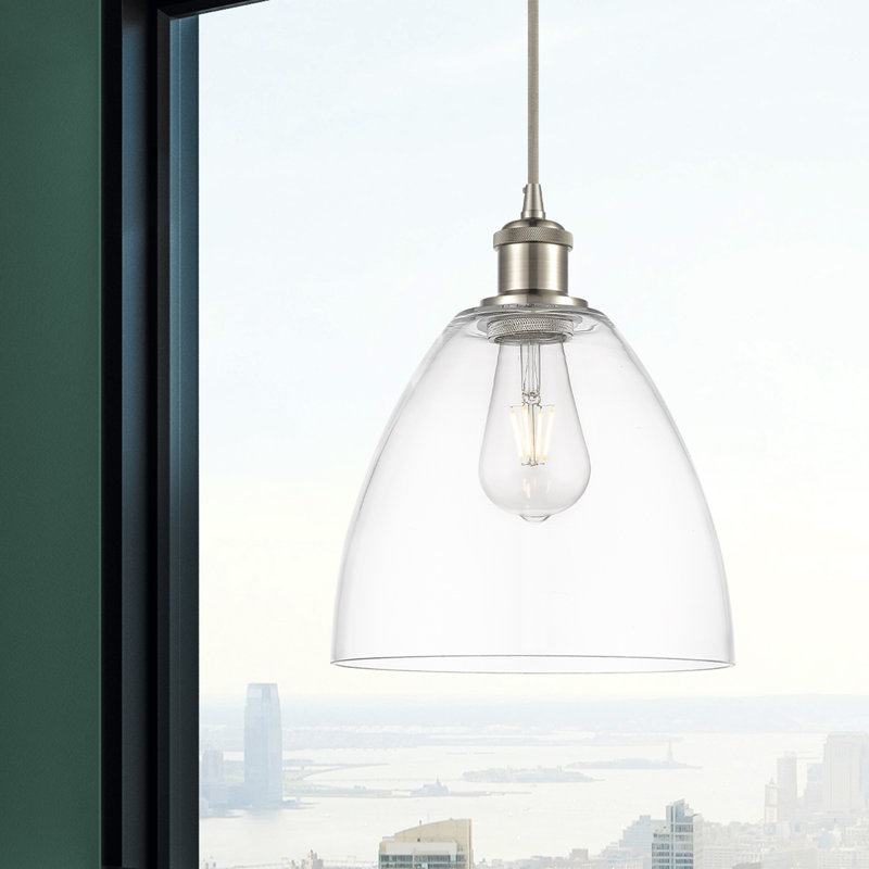 Haruka 1 - Light Single Pendant, Clear, 13.25" H x 9" W x 9" D, Brushed Satin Nickel