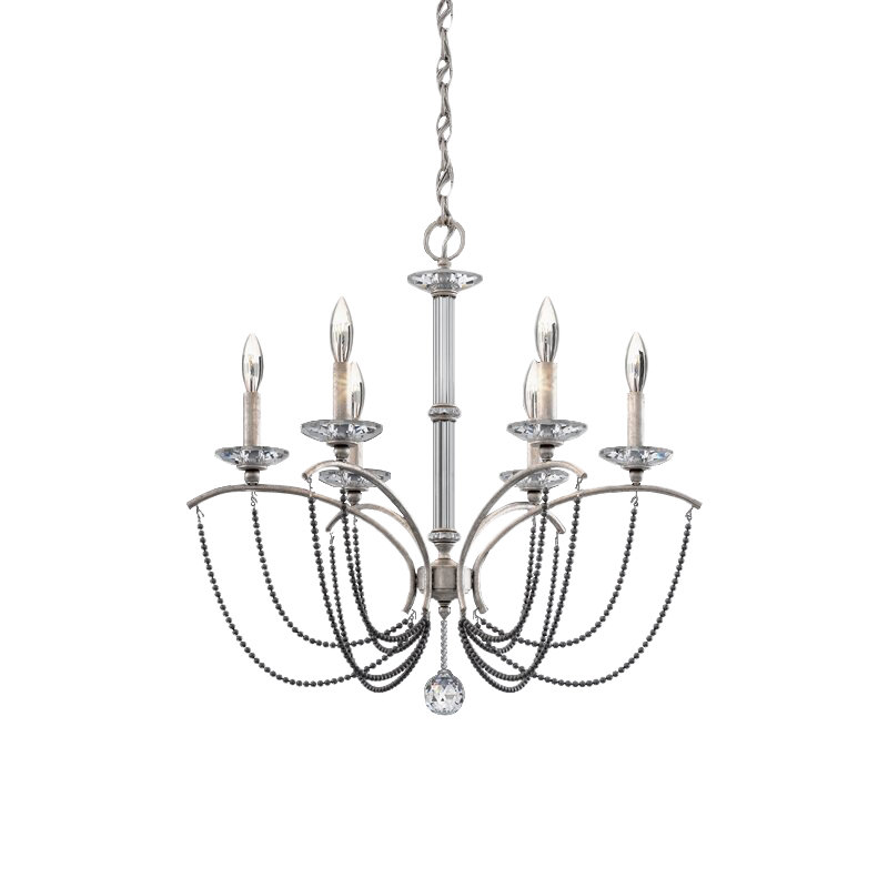 Priscilla 6 - Light Chandelier, Antique Silver/Dark Gray Pearl 
