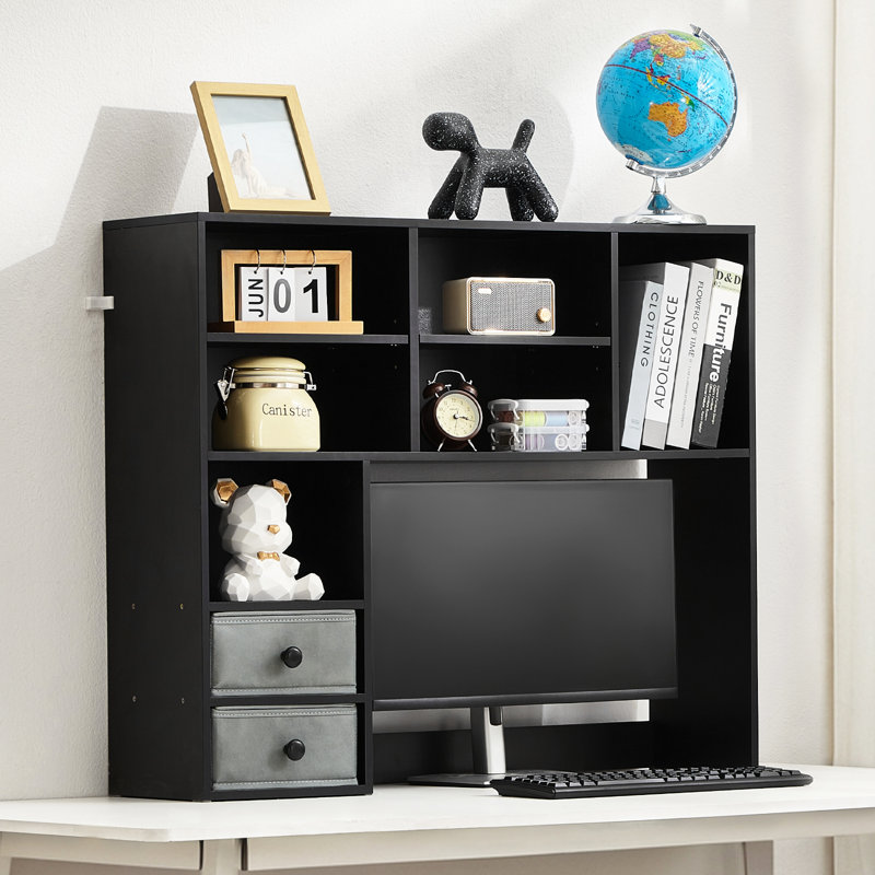 Desktop Bookshelf Black Desktop Storage Organizer 3-Tier for Office & Home, Black