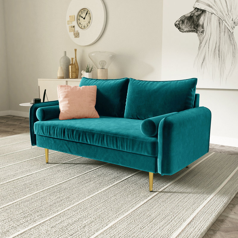 Bombalier 57.9'' Velvet Loveseat, Teal Blue