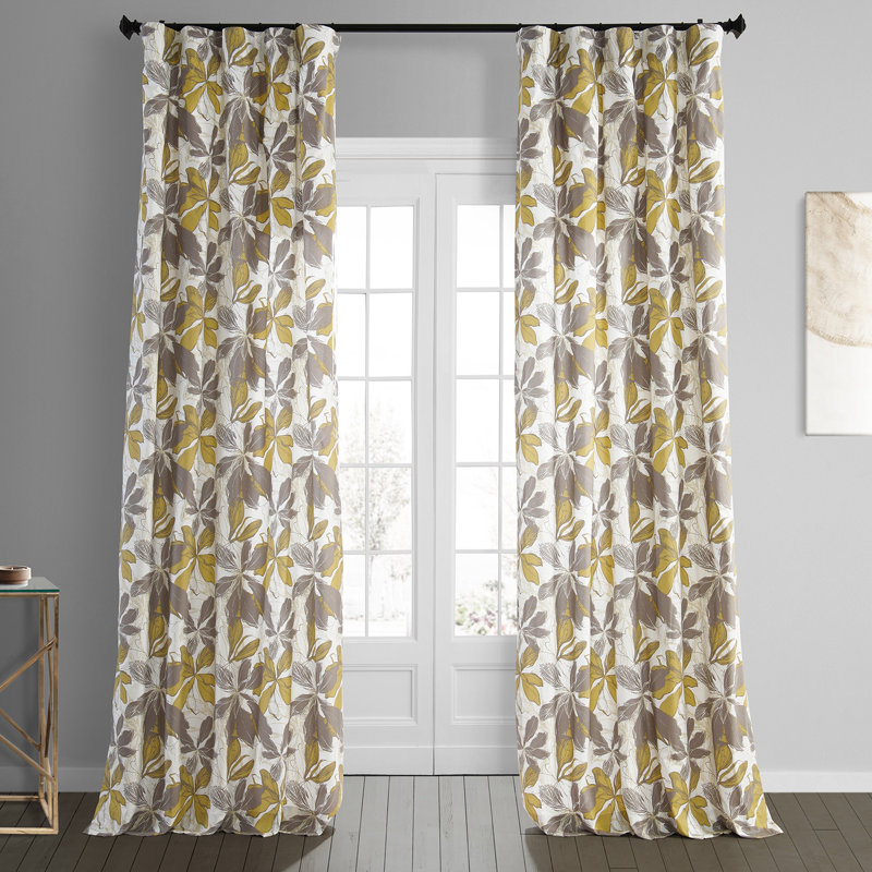 Autumn Whisper Leaves Printed Cotton Room Darkening Curtains - Single Panel, 50" W x 108" L