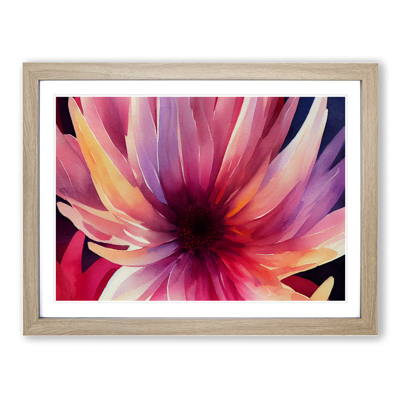 Watercolour Chrysanthemum Flower Vol.4 1 Piece Single Picture Frame Painting, 25cm H x 34cm W x 2cm D, Oak Framed