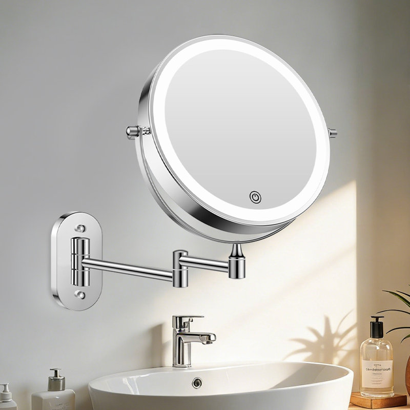  Miroir de maquillage mural pour salle de bain Vanna, Chrome chrome, 12" × 17"