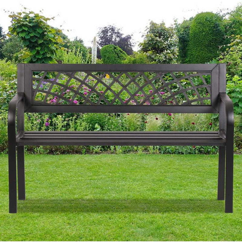 Bancs d'extérieur en métal, chaise à structure en acier de 400 lb avec motif en maille PVC