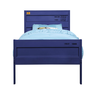 Lit double de style cargaison bleue, structure en métal en fer, panneau rectangulaire, 21 lattes, lit de 44 po de haut avec finition, structure, lb / pi, pieds droits, largeur de 56 po, hauteur