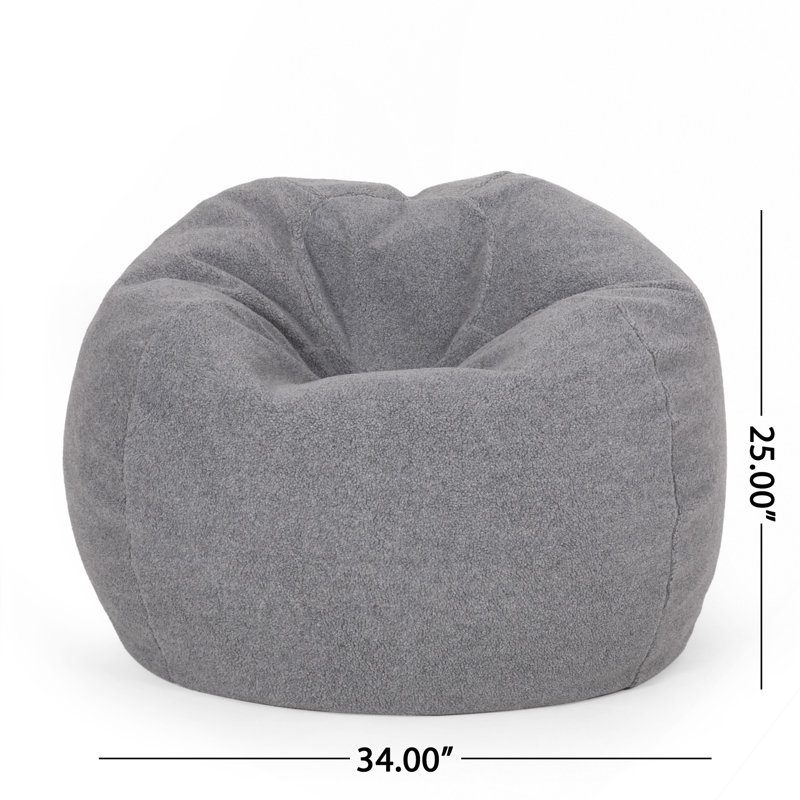 Kavel 3 Foot Rounded Bean Bag, Gray, Gray Fabric