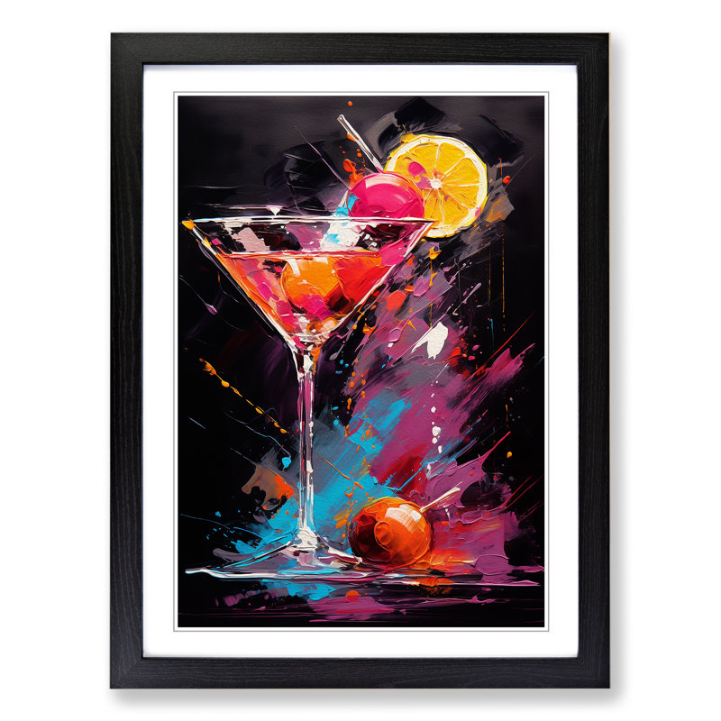 Cocktail Gestural No.2 - Single Picture Frame Print on Wood, 64cm H x 46cm W x 2cm D, Black