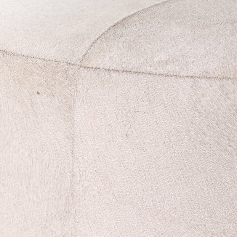 Thackeray Round White Velvet Brass-Accented Pouf