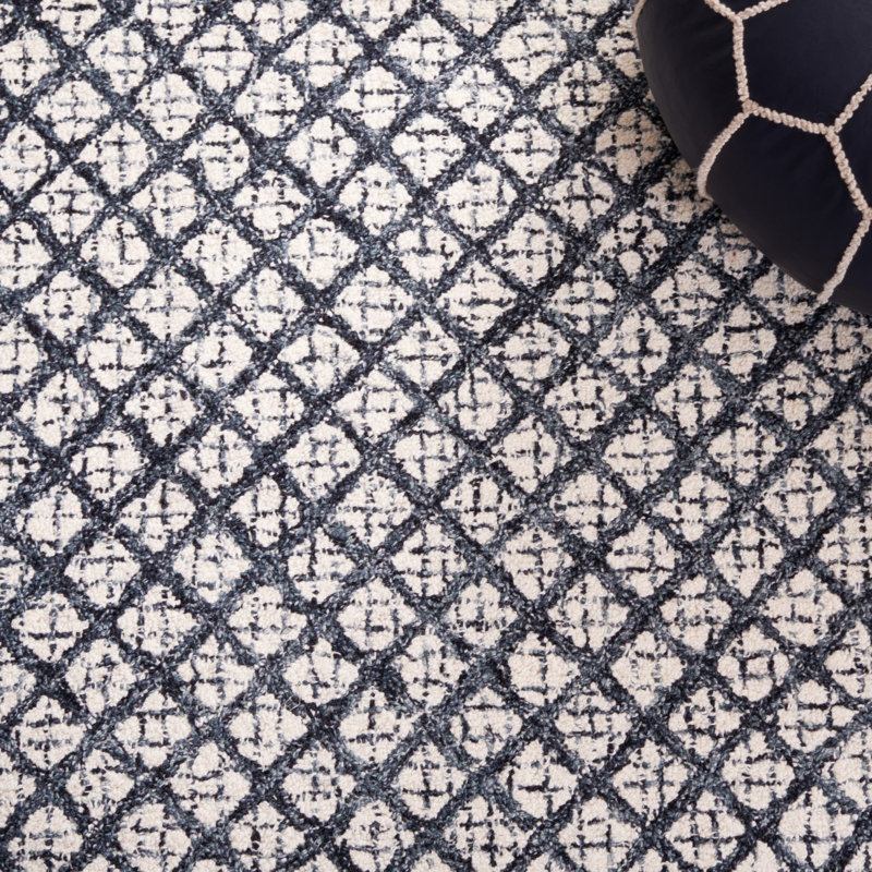 Sherlita Abstract Hand Tufted Wool, Cotton Geometric Rug, Square 6'