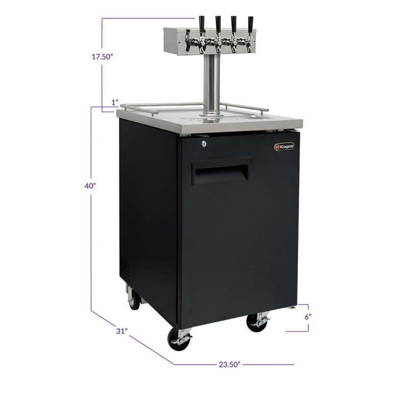 Kegco 8.2 cu. ft. Black Quadruple Tap Half Barrel (Full Size) and Mini Keg Freestanding Kegerator with Door Lock and Adjustable Temperature for Commercial Use