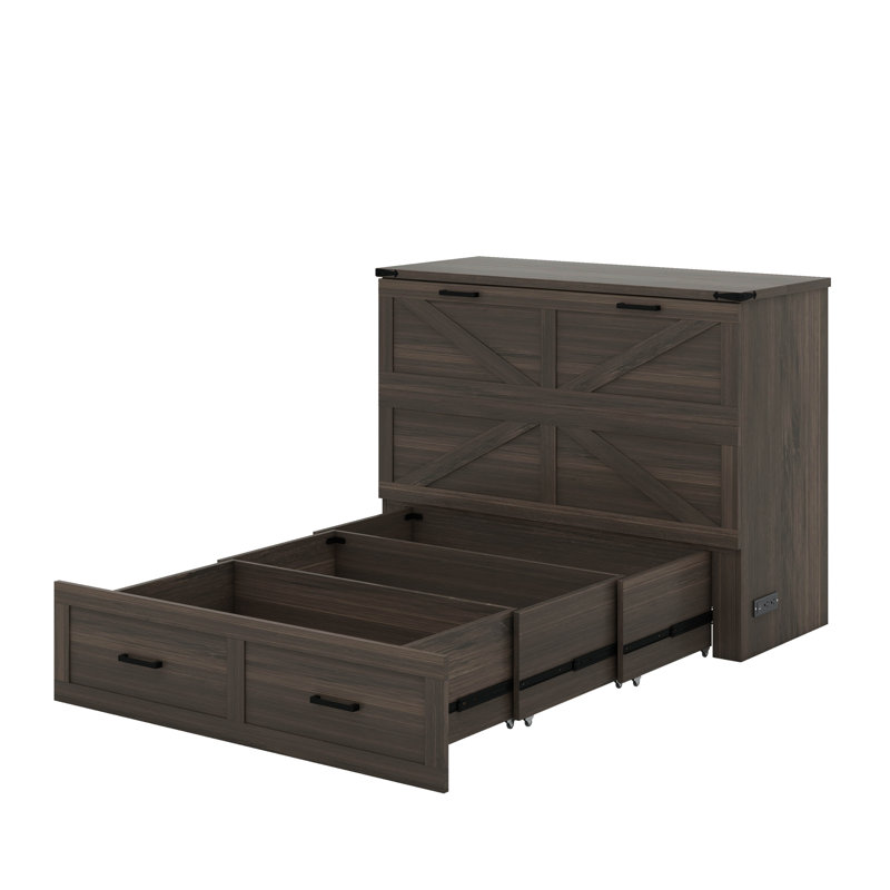 Lit escamotable double avec station de charge, Gris rustique