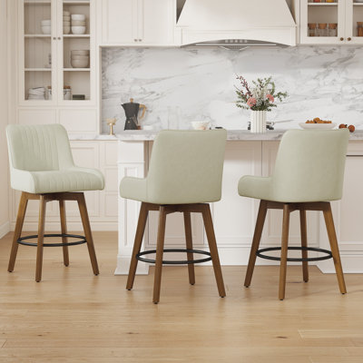 Extra-Wide 360° Swivel Bar Stool With Pocket Spring Seat & Solid Wood Base