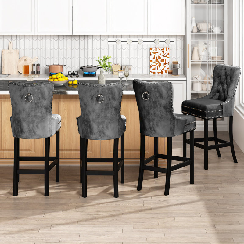 Bar Stools, Set Of 2 Upholstered Breakfast Stools, 27.5" Tall Bar Stools, Breakfast Bar Chairs With Footrest And Back, Counter Bar Stools, For Dining Room, Kitchen, Bar