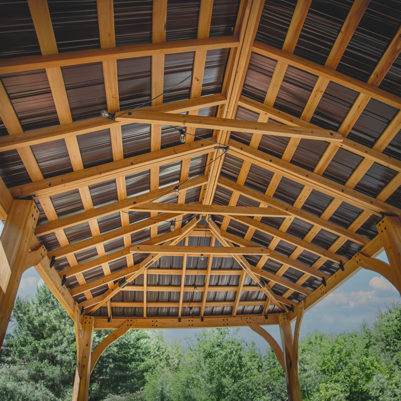 Backyard Discovery Barrington 20' x 12' Cedar Wood Outdoor Patio Gazebo with Hardtop Galvanized Steel Hip Roof and PowerPort