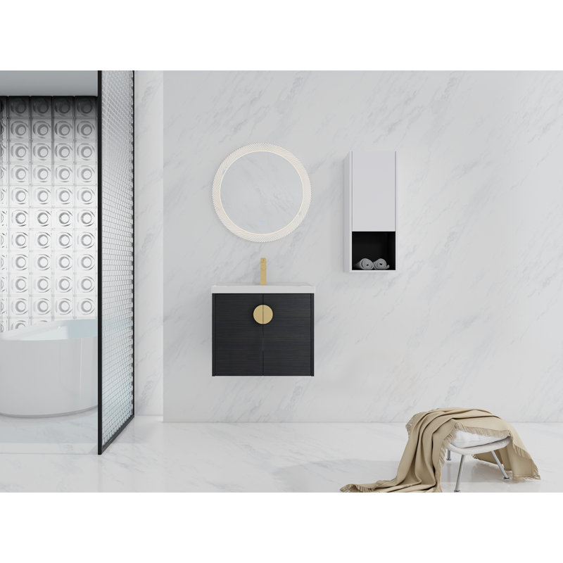 Meuble-lavabo moderne avec lavabo en céramique et boîte latérale - 24 po style châtaignier noir et armoire, 24"