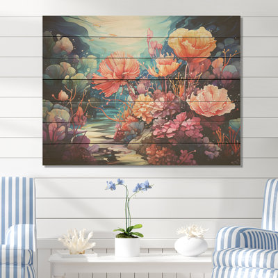 Realistic Underwater Coral Garden I - Coral On Wood Print