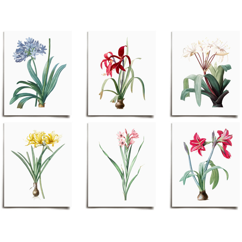 Ensemble de 6 pièces de fleurs rétro sur papier, H 5 po x l 5 po