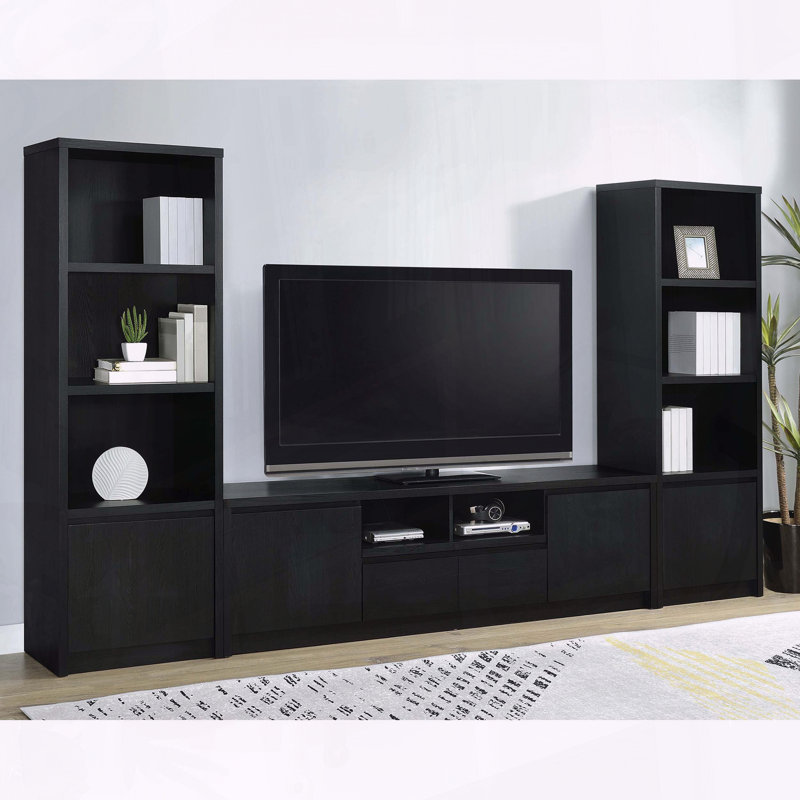 Meuble audio-vidéo noir à 3 tablettes