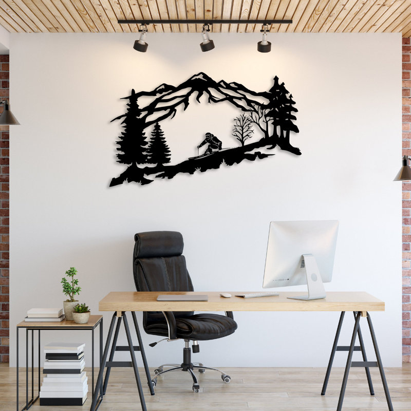 Art mural en métal montagne skieur - aventure de ski art mural - sculpture de conception de montagne silhouette de skieur - suspension de sports d'hiver - Art industriel moderne en métal - décoration intérieure aventure en plein air - pièce d'art aud