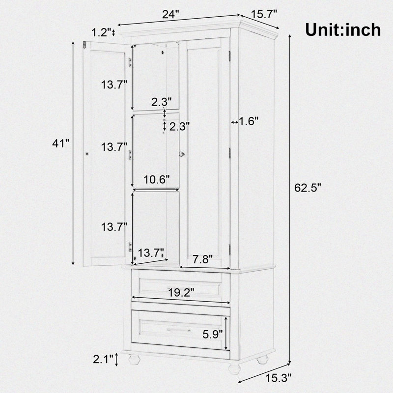 Ramona Freestanding Linen Cabinet With Drawers, Adjustable Shelf, Grey