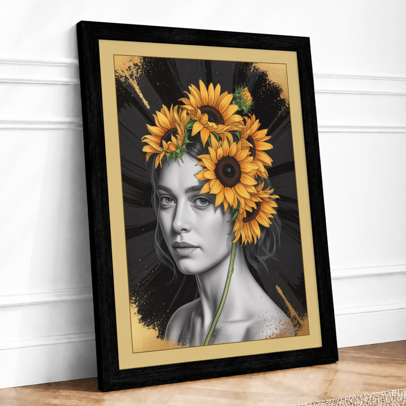 Sunflower Crown Boho - Framed Print, A1 - 84.1 x 59.4 cm, Black