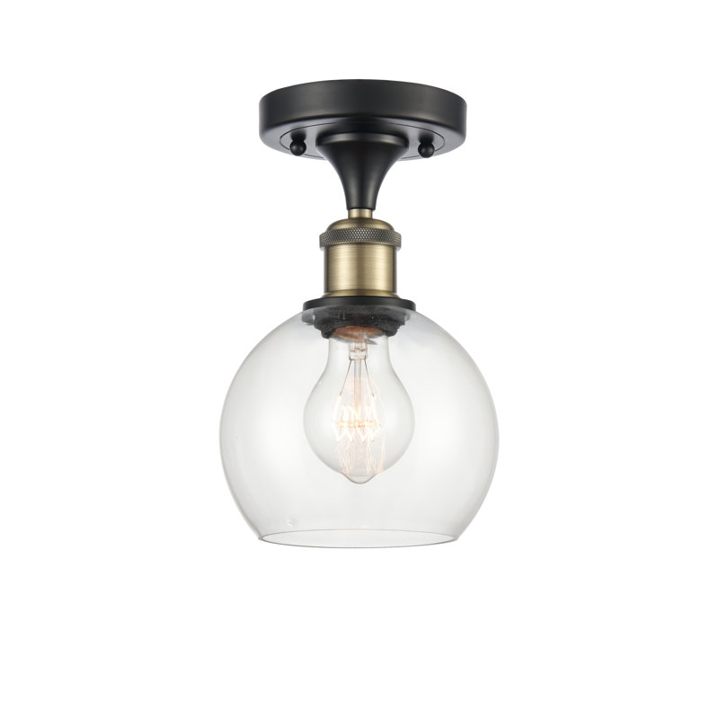 Plafonnier semi-encastré 1 lumière Cindi, H 9,88 po x l 6 po x P 6 po, Transparent, Noir / laiton antique