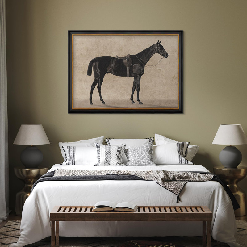 "Cheval noir noir classique, équitation, illustrations impressionnistes, décoration murale", Non