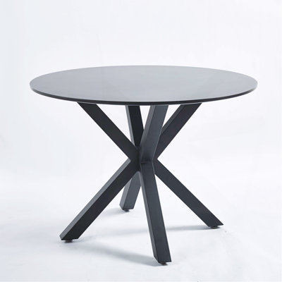 42.1"BLACK Table Mid-Century Dining Table For 4-6 People With Round Mdf Table Top, Pedestal Dining Table, End Table Leisure Coffee Table,Cross Leg