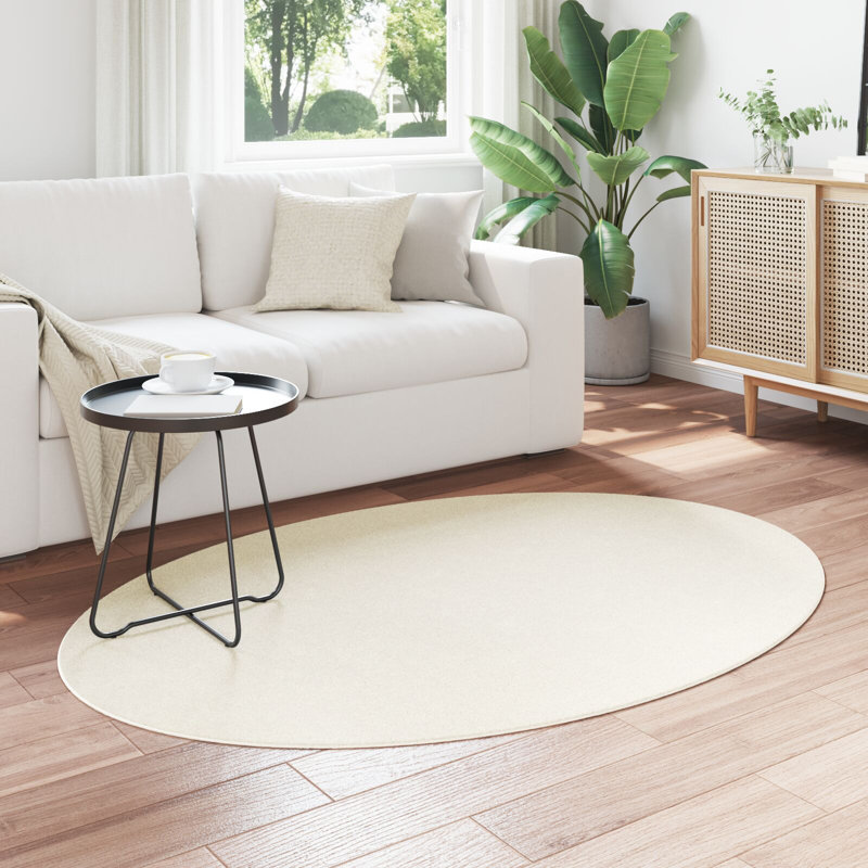 Rugs Cream Area Rug, Oval 120 x 170 cm, Polyester
