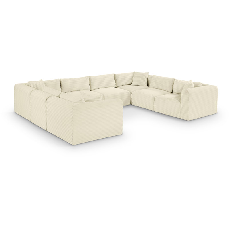 Canapé modulaire Carmean, 4 sans accoudoirs, 4 en coin, Velours côtelé texturé crème