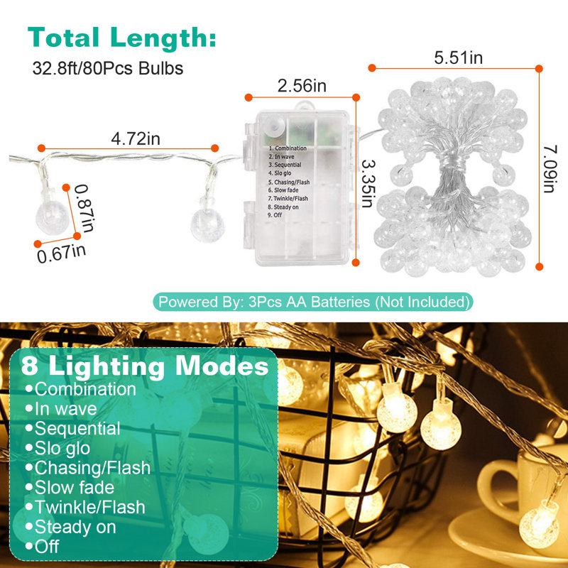 Outdoor 80 - Bulb 7.87'' Plug-in LED Globe String Light