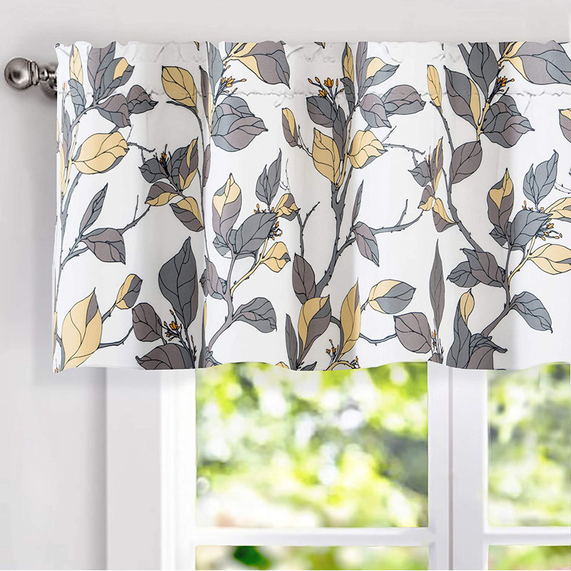 Esteline Floral Tailored 52" Window Valance, 24" W x 52" L, Yellow/Gray