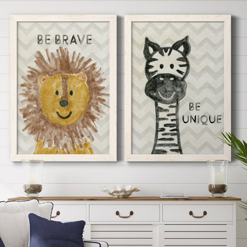 Safari Be Brave - ensemble de 2 reproductions, H 31,5 po x l 47 po x P 1,5 po, Toile blanche encadrée, Pas de tapis