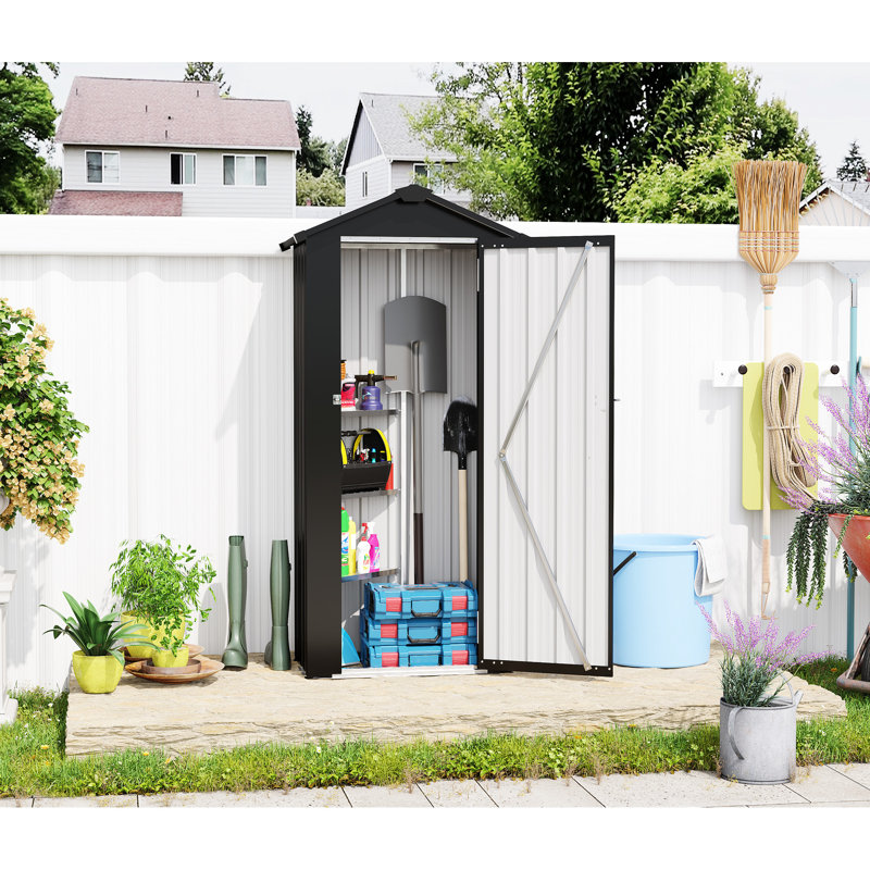 Remise de rangement en fer galvanisé, fonction imperméable, serrure robuste, installation en douceur, convient aux cours de jardin et aux zones de construction, profondeur de 16,92 po, noir, armoire d'extérieur de conception classique, longue