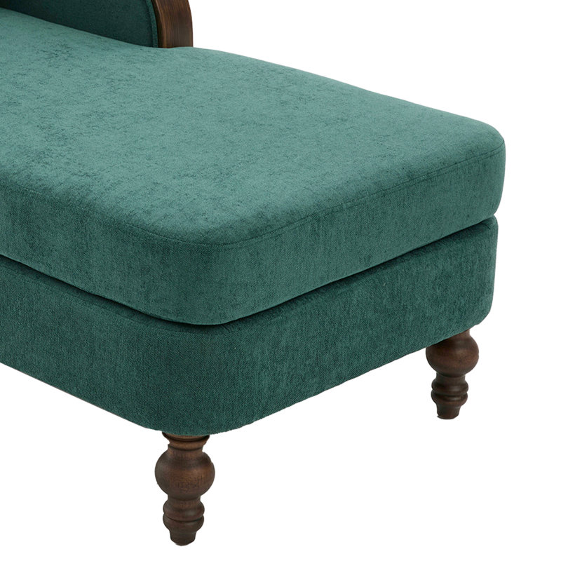 27.2" Wide Chenille Chaise Upholstered Lounge Chair With Lumbar Pillow And Arms, Green