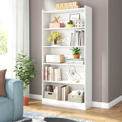 70.87" 6-Tier Modern White Library Bookshelf with Storage for Living room, Office, Bedroom
