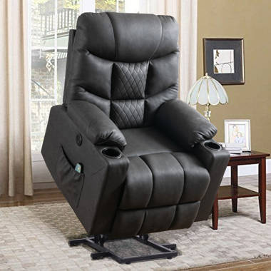 Latitude Run® Leather Power Lift Recliner Chair With Heat And Massage,  Pillow Included & Reviews