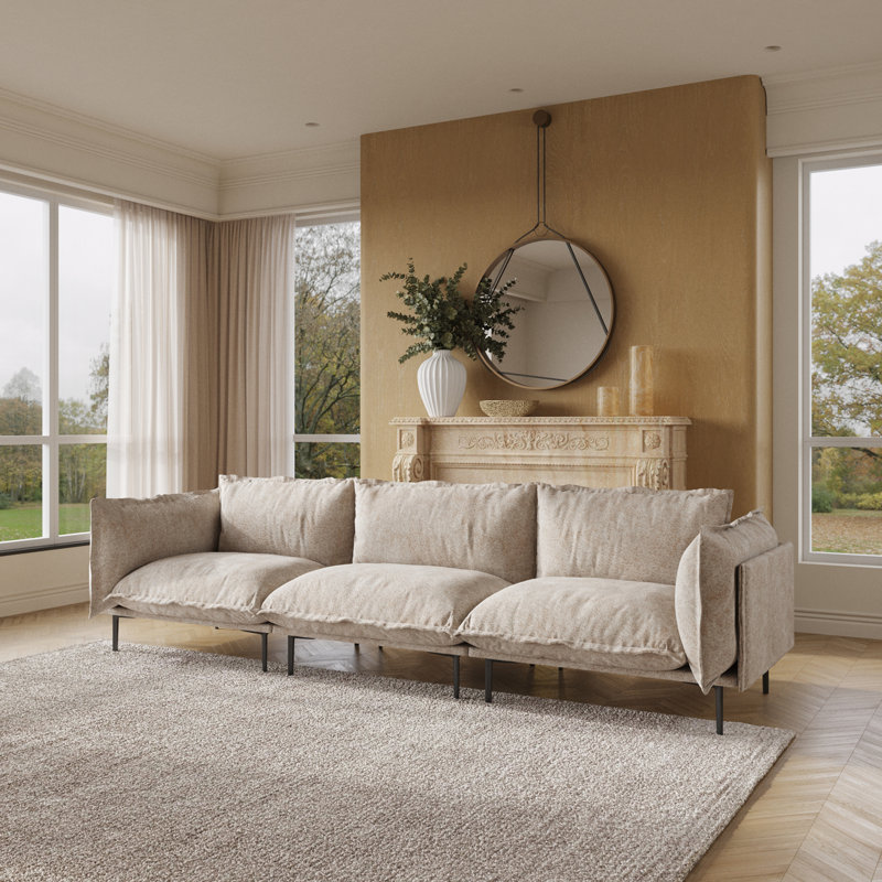 Traci Upholstered 111.02'' Wide Velvet Modular Sofa,3-piece, Tan