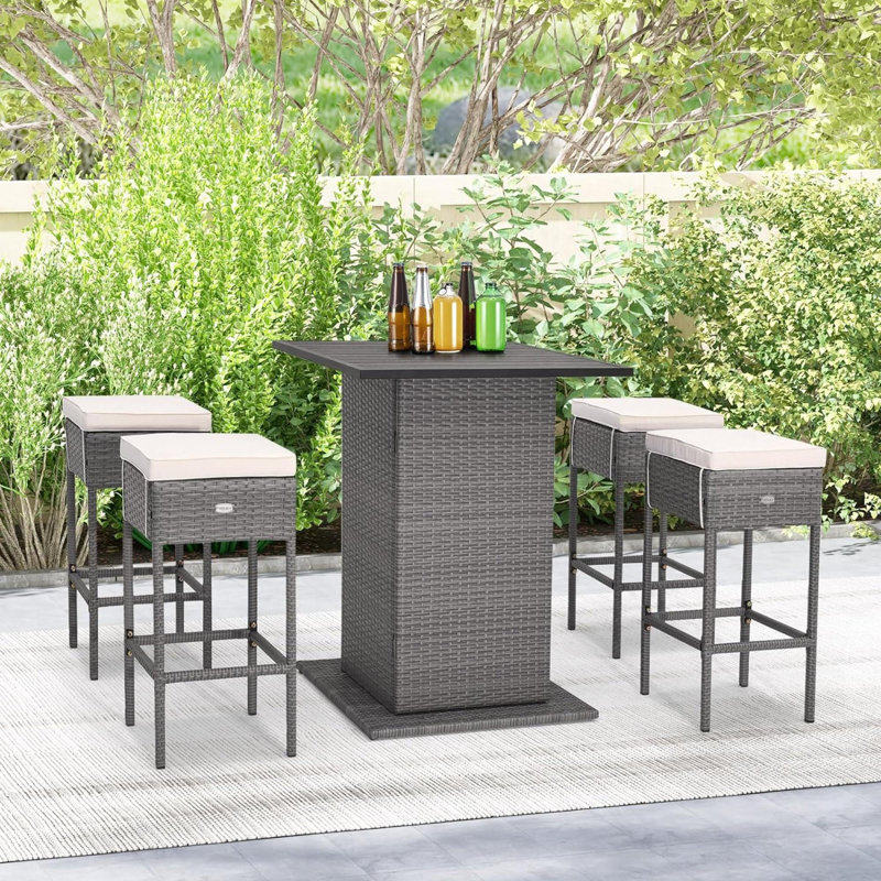 Ensemble de bar Latitude Run® avec structure en acier et matériau extérieur en osier, Blanc, Gris