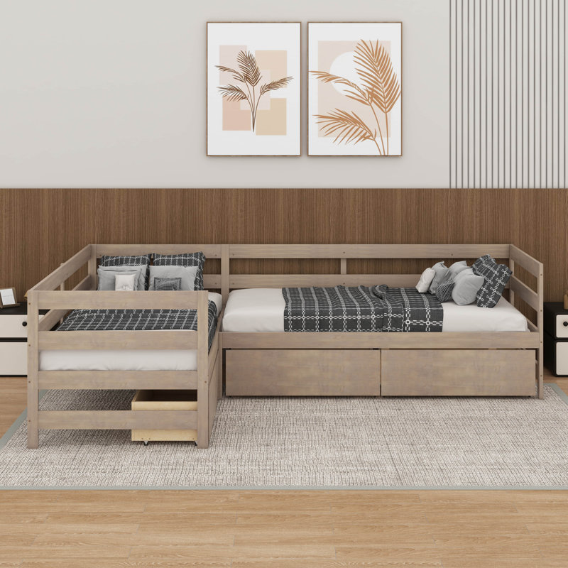 Lit plateforme simple avec tiroirs, Naturel