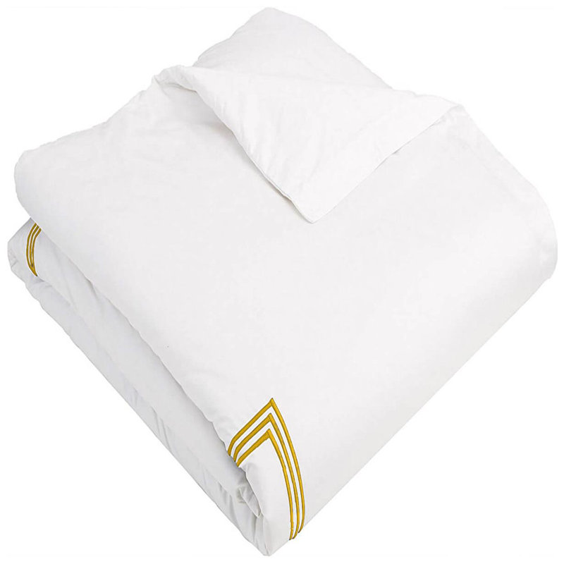 400TC Cotton Triple Embroidery Sateen Solid Duvet Cover Set, Oversized King Duvet Cover, White/Yellow