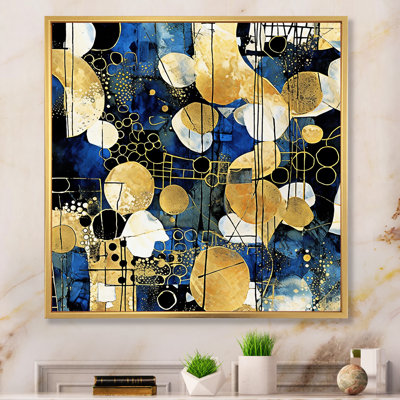 Motif abstrait avec textures bleues et dorées XXI, impression sur toile
