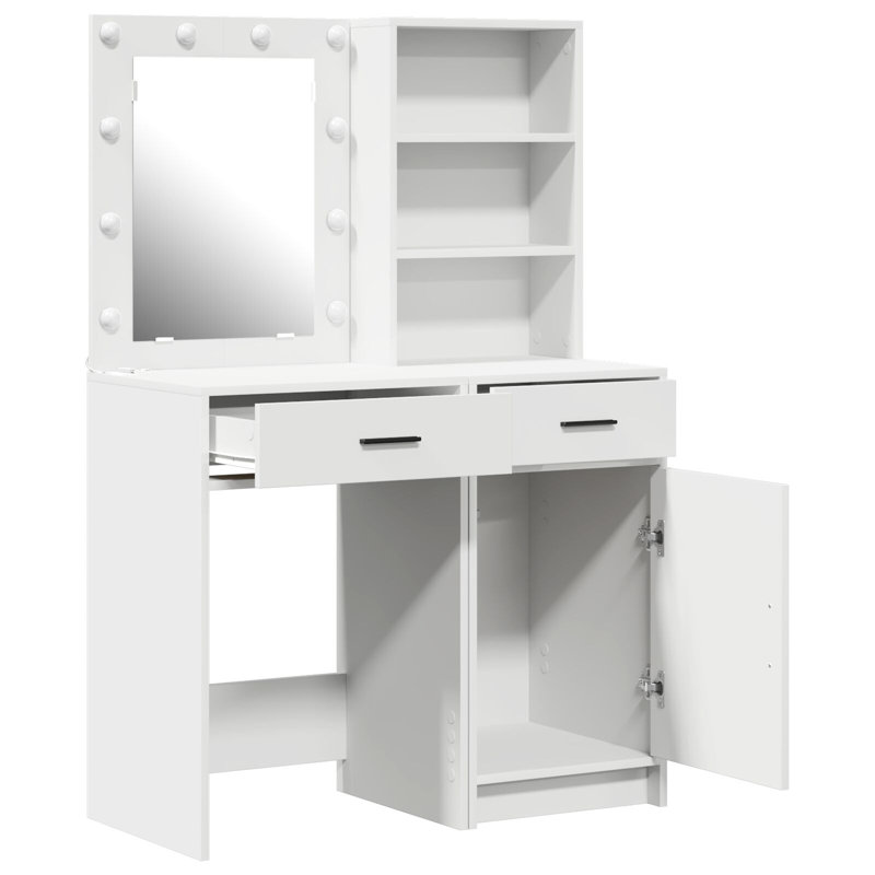 Dressing Table with Mirror, White