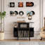 Armoire tourne-disque moderne cannelée de 35 pouces de style Mid-Century avec station de charge, noire-1104910201