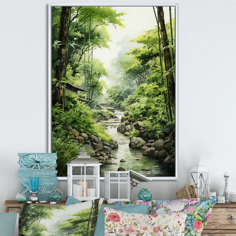 «Japon Art Misty Bamboo», reproduction sur toile, H 32 po x l 24 po x P 1 po, Cadre flottant blanc