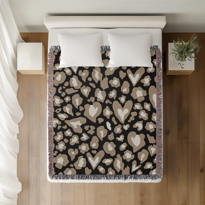 Jeté en coton à imprimé animal, 50x70, Noir Blanc Beige