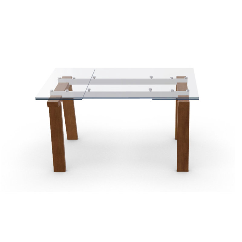 Levante Glass Extendable Table with Wooden Legs, 30"H x 55.13"L x 35.5"W, Clear/Black