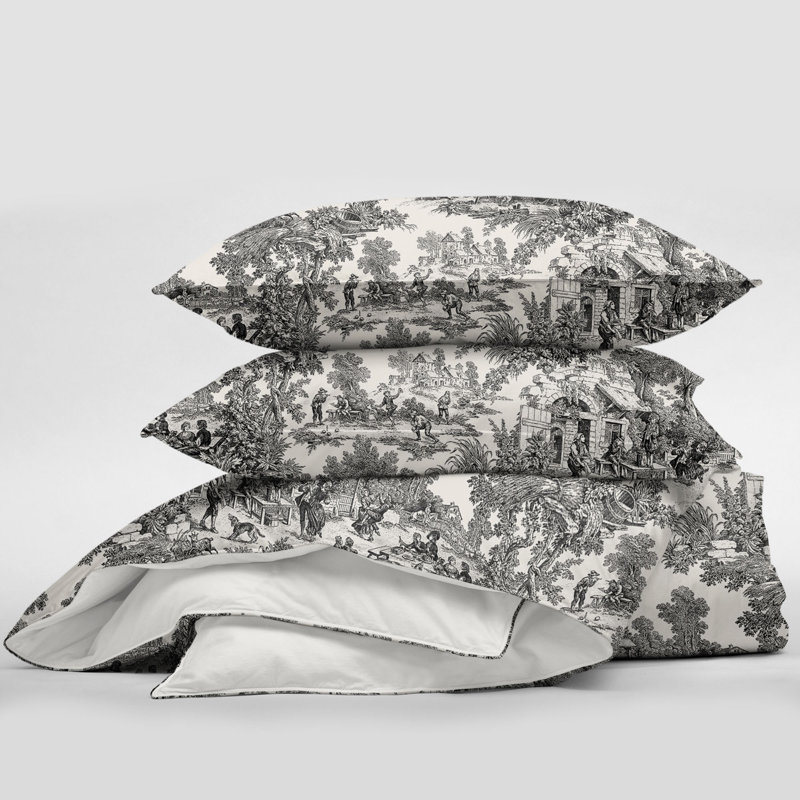 Elysees Standard Cotton Duvet Cover Set, Black/Ivory, Super Queen Duvet Cover + 2 Shams