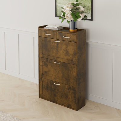 Solid Wood Shoe Cabinet, Three Layers Of Flip Bucket Shoes Storage Cabinet, Simple And Generous For A Variety Of Home Styles  Solid Wood Shoe Cabinet, Th